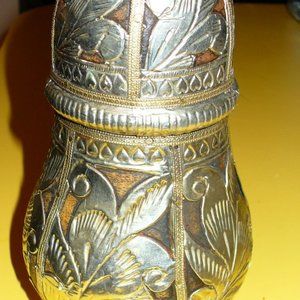 Antique hand pounded silver container from India